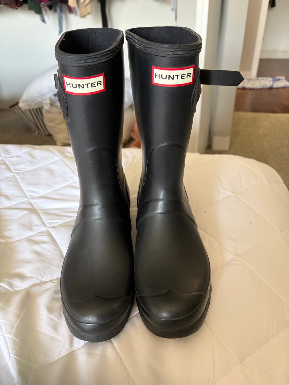 Hunter Matte Black Short Rain Boots with Red Logo
